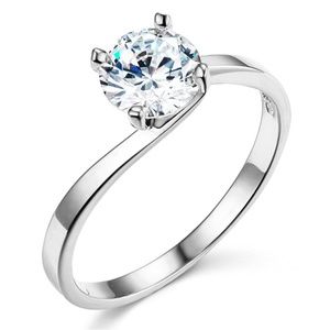 14K Bypass 1-CT Round-Cut CZ Engagement Ring